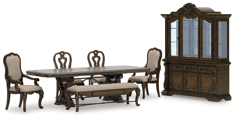 Maylee Dining Table and 4 Chairs and Bench with Storage in Dark Brown from Ashley - DMV Furniture