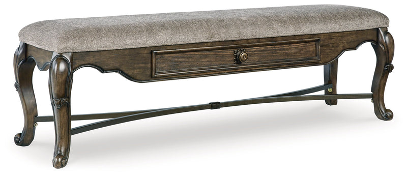 Maylee Dining Table and 4 Chairs and Bench with Storage in Dark Brown from Ashley - DMV Furniture
