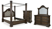 Maylee King Canopy Bed, Dresser, Mirror and Chest in Dark Brown - PKG022424