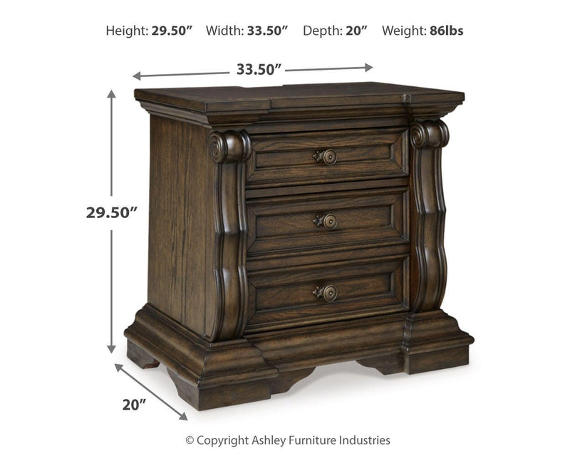 Maylee King Canopy Bed, Dresser, Mirror, Chest and Nightstand in Dark Brown - PKG022425