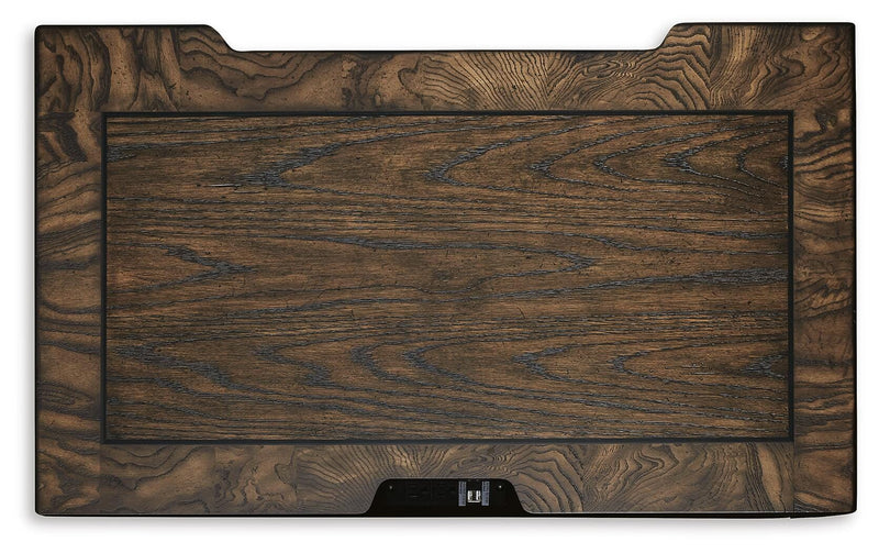 Maylee King Upholstered Bed, Dresser, Mirror, Chest and Nightstand in Dark Brown - PKG017050