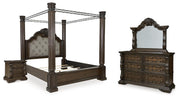 Maylee Queen Canopy Bed, Dresser, Mirror and Nightstand in Dark Brown - PKG022439