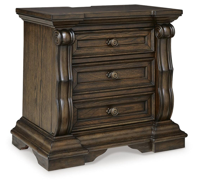 Maylee Queen Canopy Bed, Dresser, Mirror, Chest and 2 Nightstands in Dark Brown - PKG022438