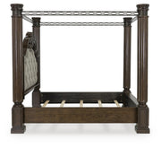 Maylee Queen Canopy Bed, Dresser, Mirror, Chest and 2 Nightstands in Dark Brown - PKG022438