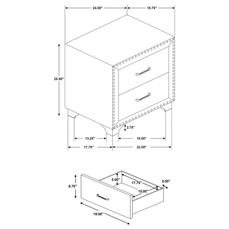 Melody Upholstered 2-drawer Nightstand Pacific Blue - 223372