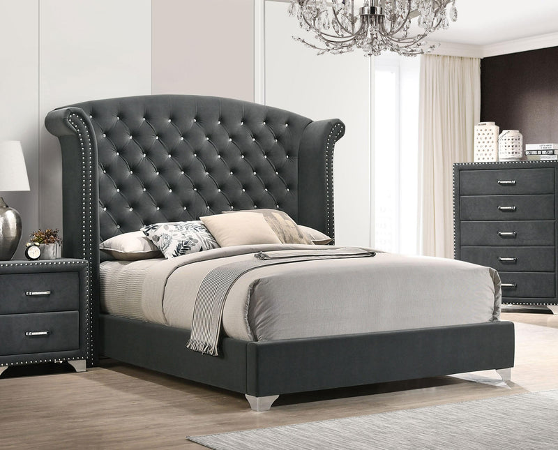 Melody Upholstered Eastern King Wingback Bed Grey - 223381KE