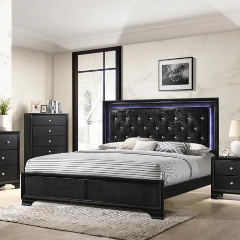 Micah Black LED King Panel Bed - DMV FurnitureKing Bed