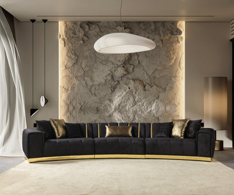 Michelle Black Velvet 3 - Piece Curved 165" Sectional [ETA: 3/15] - DMV FurnitureSectional