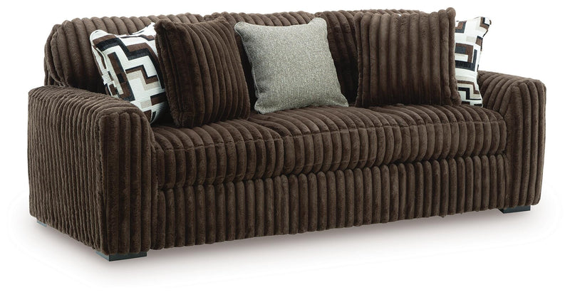 Midnight-Madness Chocolate Sofa, Loveseat and Oversized Accent Ottoman - 98104U2