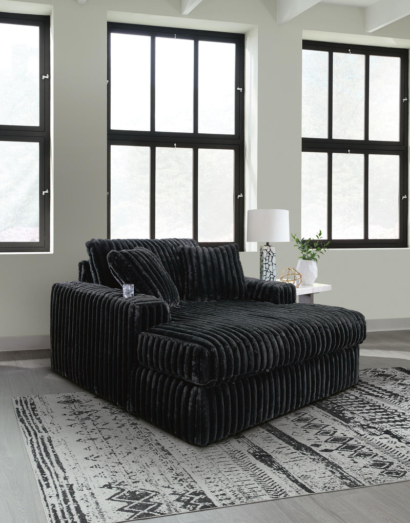 Midnight-Madness Onyx 3-Piece Sectional, Chaise and Oversized Accent Ottoman - 98103U1