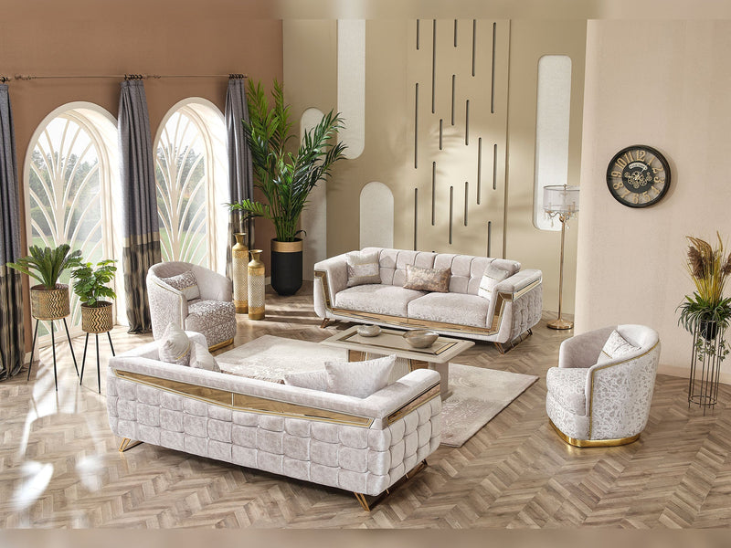 Milano Max 3-pieces (Sofa & Loveseat & Chair) Livingroom in Cream - 200-MAX-MIL-KEN020-DAR020-ELA020-321