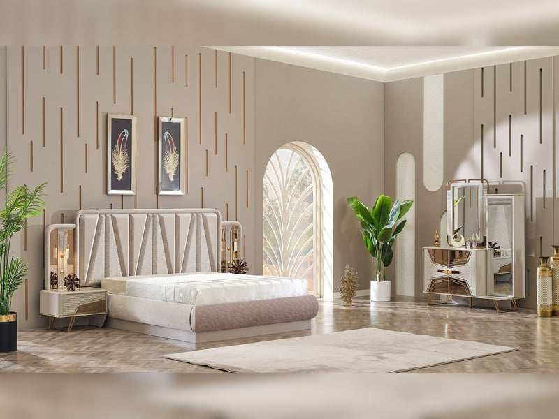 Milano Max Bedroom (Queen Frame With Headboard & Dresser With Mirror & 2 Nightstand) - 200-MAX-MIL-150-QB-SET