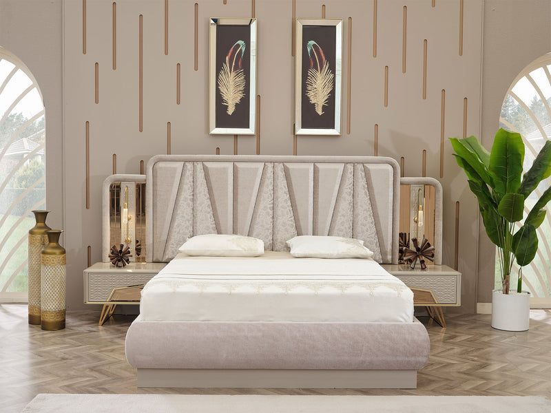 Milano Max Bedroom (Queen Frame With Headboard & Dresser With Mirror & 2 Nightstand) - 200-MAX-MIL-150-QB-SET