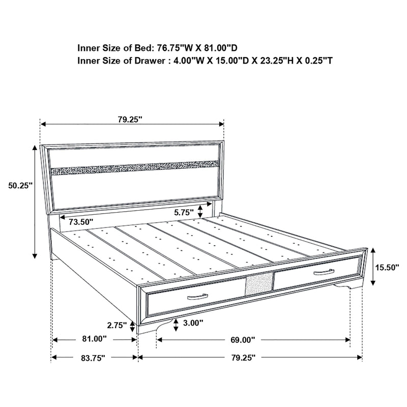Miranda 51-inch Wood Eastern King Storage Panel Bed White - 205111KE