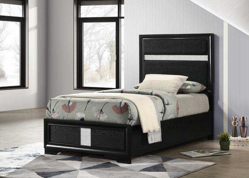 Miranda 54-inch Upholstered Twin Panel Bed Black - 206360T