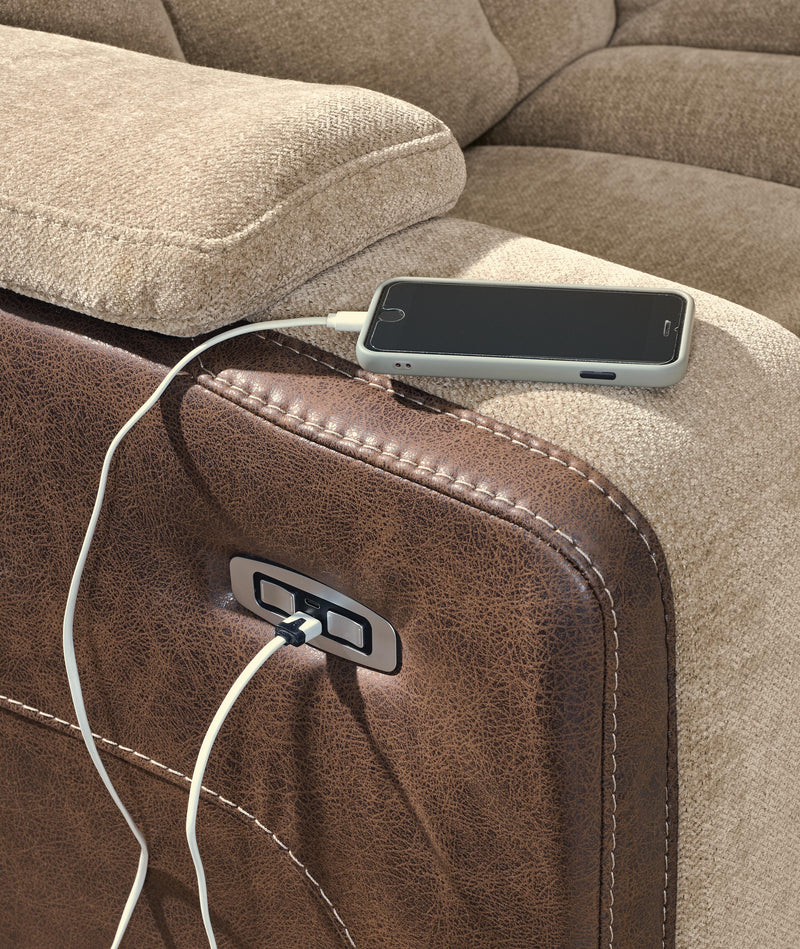 Mixed Motion Brownstone Power Reclining Loveseat with Console - PC8350418