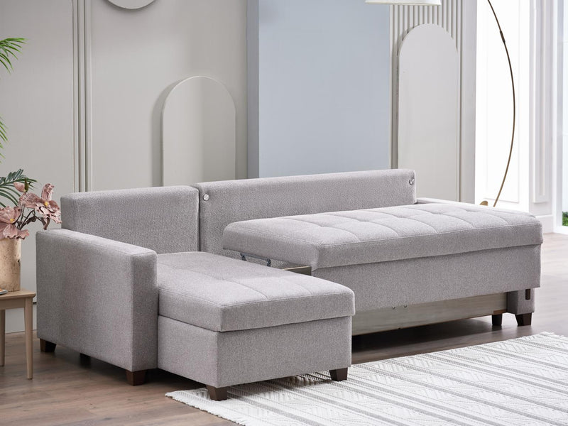 Mocca Dupont Gray Storage Sleeper Sofa Chaise