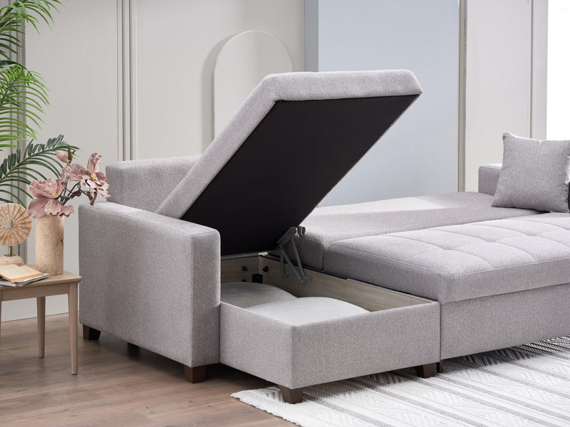 Mocca Dupont Gray Storage Sleeper Sofa Chaise