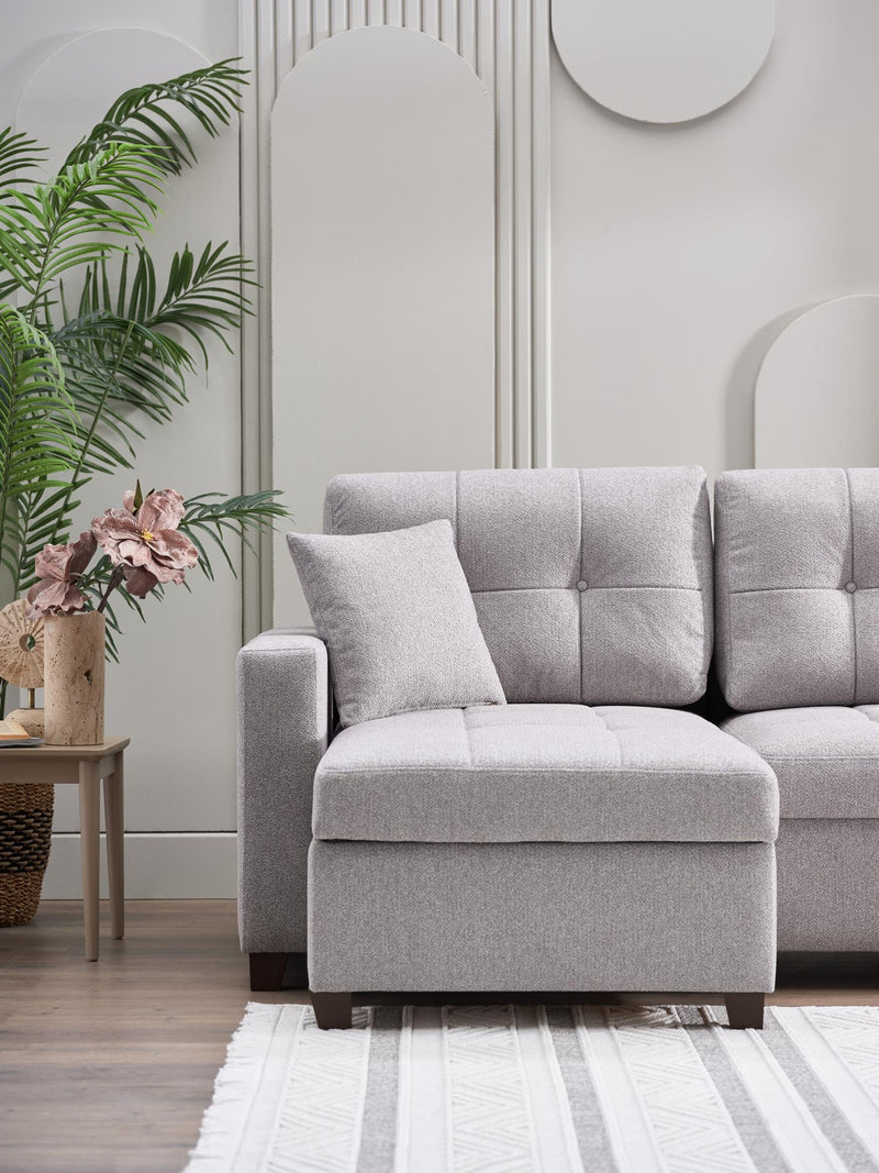 Mocca Dupont Gray Storage Sleeper Sofa Chaise