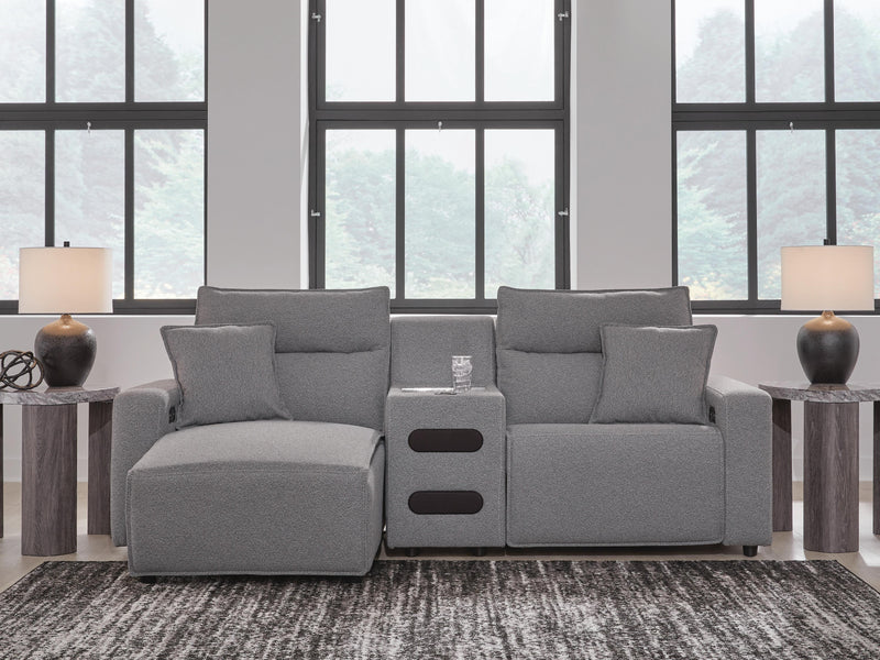 Modmax II Salt and Pepper 3-Piece Power Reclining Sectional with Chaise and Audio Console - 65906S18