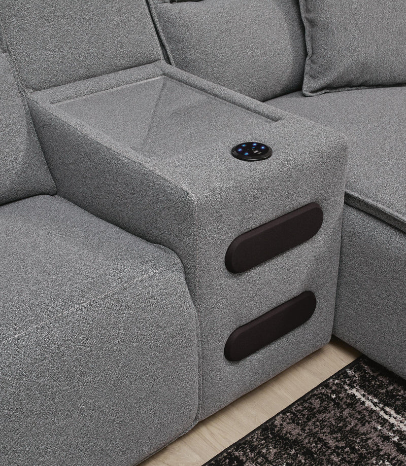 Modmax II Salt and Pepper 5-Piece Power Reclining Sectional with Chaise and Audio Consoles - 65906S15