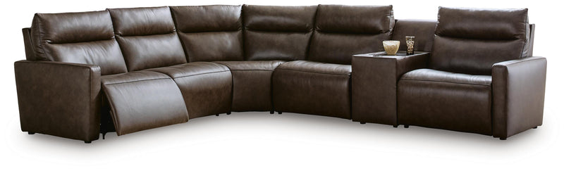 ModZ Chocolate 6-Piece Power Reclining Sectional with Audio Console - U14000S5
