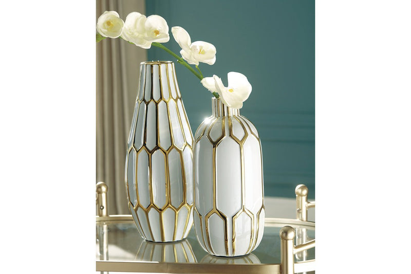 Mohsen Gold Finish/White Vase (Set of 2) - DMV FurnitureVase