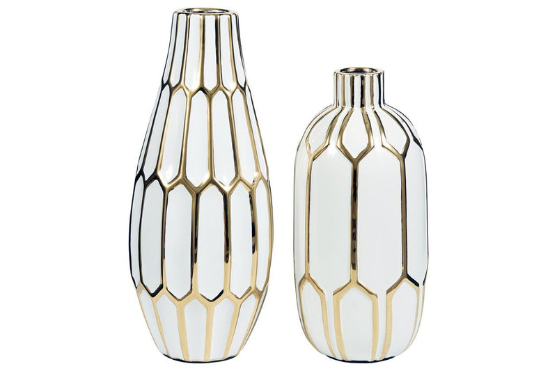 Mohsen Gold Finish/White Vase (Set of 2) - DMV FurnitureVase