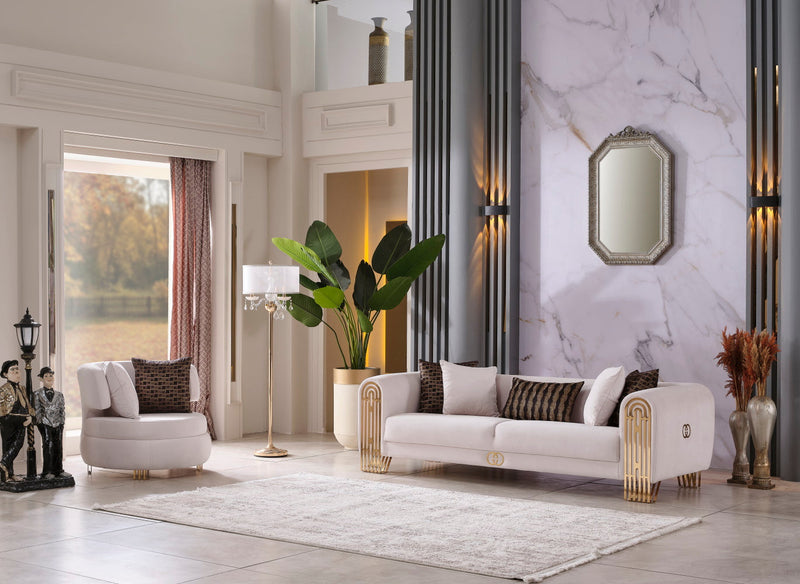 Monaco 3-pieces (Sofa & Loveseat & Chair) Livingroom Set Cream in Cream - 101-MON-LV925-321