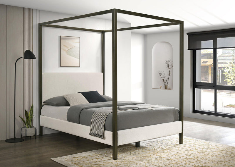 Monroe Upholstered Queen Canopy Bed Vanilla - 300834Q