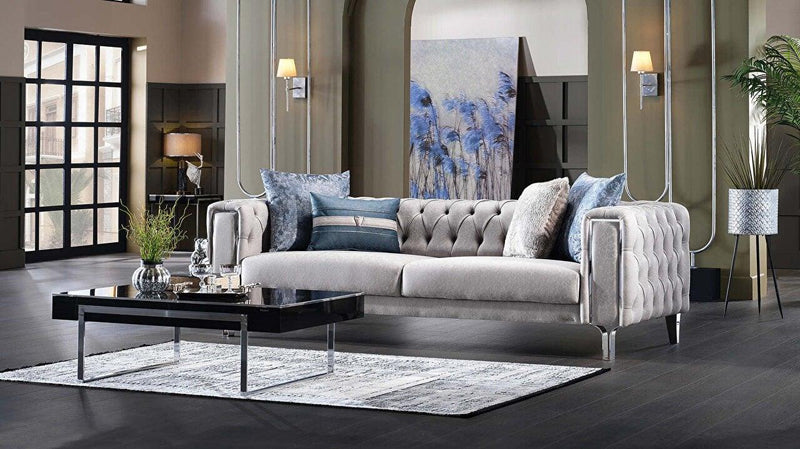 Montego 3 Seat Sleeper (Light Gray) Chrome Leg 2 Pieces - DMV FurnitureSleeper Sofa