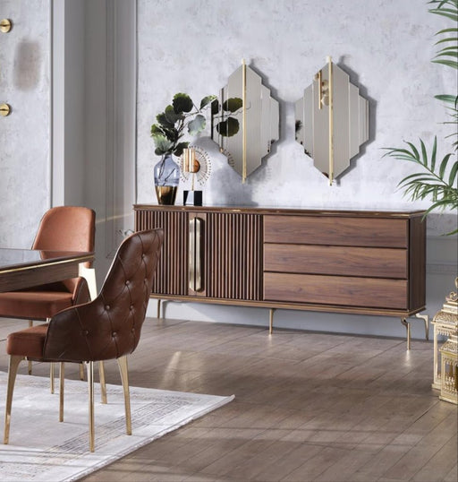 Montego Buffet (Montego Walnut/Car Mrb)..6 Pieces - DMV FurnitureHutch & Buffet
