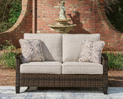 Monterey Point Outdoor Sofa and Loveseat with Coffee Table in Dark Brown - PKG024580