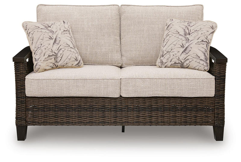 Monterey Point Outdoor Sofa and Loveseat with Coffee Table in Dark Brown - PKG024580