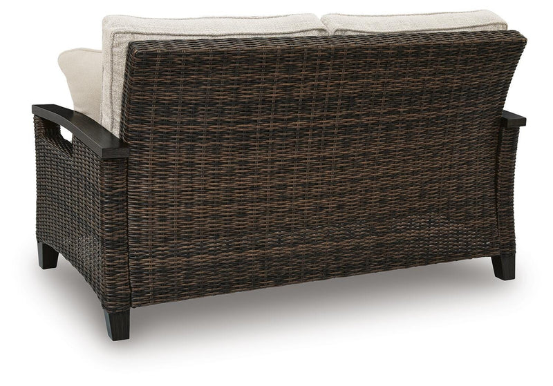 Monterey Point Outdoor Sofa and Loveseat with Coffee Table in Dark Brown - PKG024580