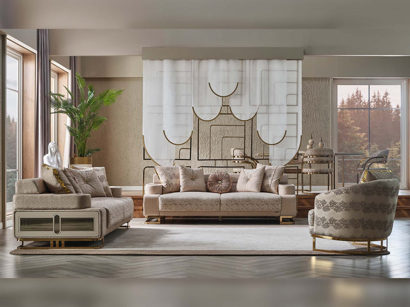 Monza 3-pieces (Sofa & Loveseat & Chair) Livingroom Set Cream in Cream - 101-MON-MON01-321