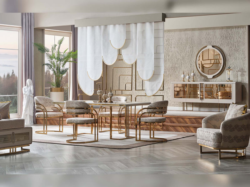 Monza Diningroom (Consol With Mirror & Dining Table & 6 Dining Chair) - 115-MON-DT-6-SET