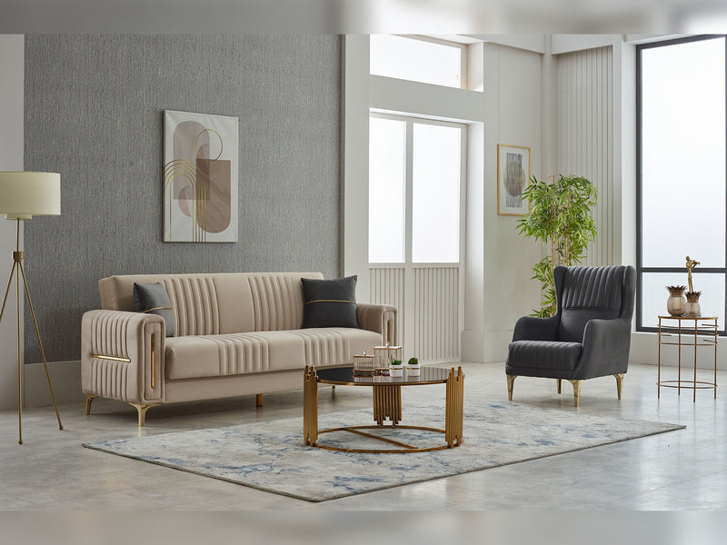 Moreno 3-pieces (Sofa & Loveseat & Chair) Livingroom in Dark Grey - Beige - 200-SIM-MOR-ANKA152-ANKA529-321