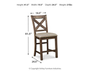 Moriville Grayish Brown Counter Height Dining Table with 4 Barstools, Bench, and Server - D631D4