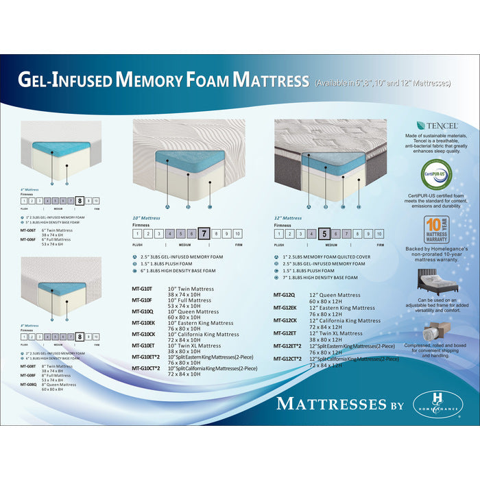 MT-G10F 10" Full Gel-Infused Memory Foam Mattress - MT-G10F