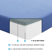 MT-PG07BLT 7" Blue Twin Gel-Infused Memory Foam Mattress and Pillow Set - MT-PG07BLT
