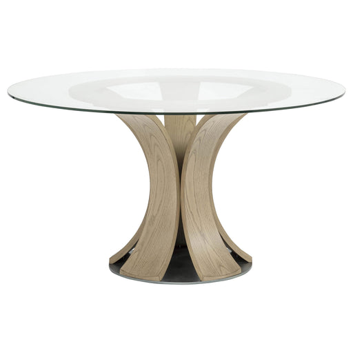 Naser 48-inch Round Glass Top Dining Table Light Oak - 115480LTO