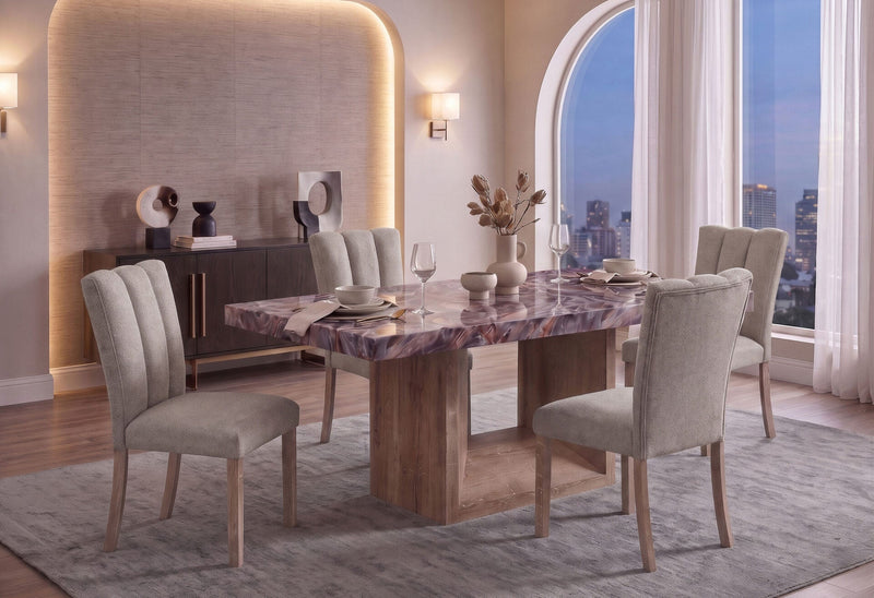 D02 Lava Dining Table And 4 D8683 Beige Dining Chairs - D02DT-LAVA/NAT+D8683DC-N