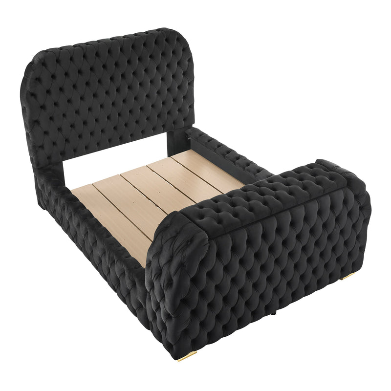 Natalia Black King Upholstered Fireplace Bed with TV Lift - DMV FurnitureKing Bed