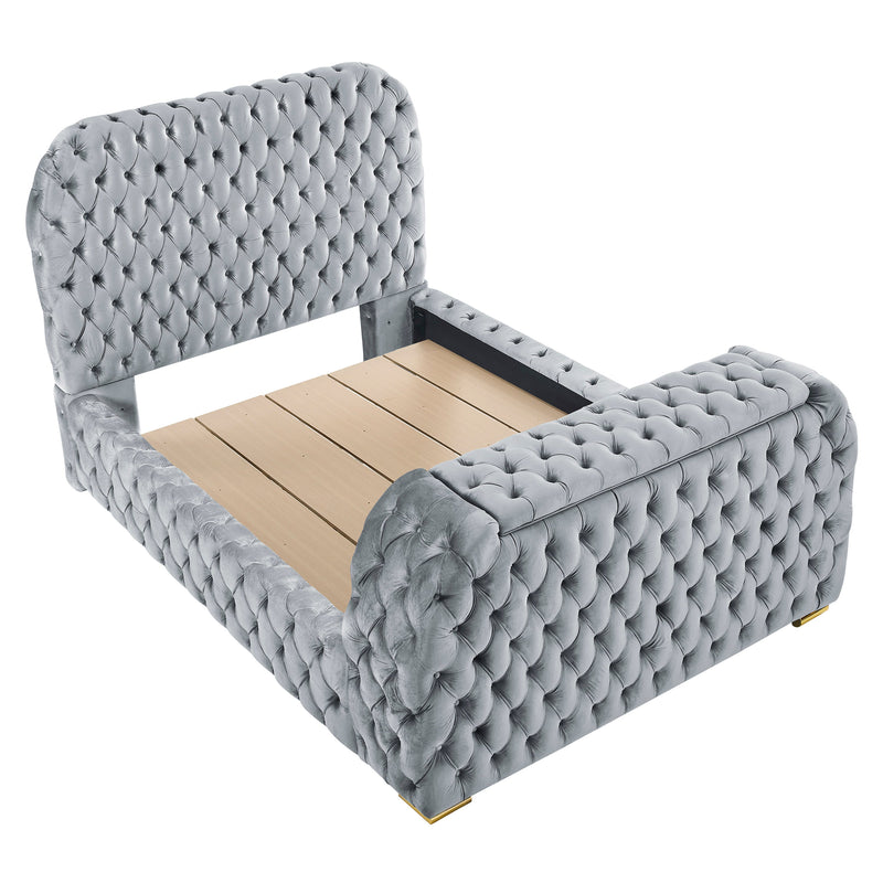 Natalia Gray Queen Upholstered Fireplace Bed with TV Lift - DMV FurnitureQueen Bed