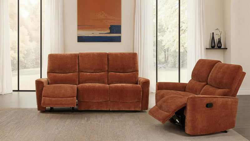 Navarro Chenille Upholstered Reclining Sofa Burnt Orange - 609574
