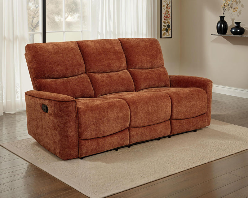 Navarro Chenille Upholstered Reclining Sofa Burnt Orange - 609574
