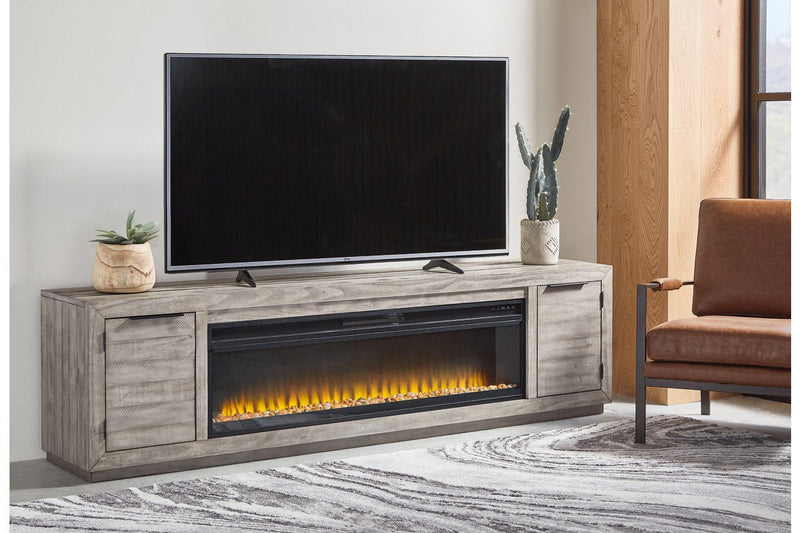 Naydell Gray 92" TV Stand with Electric Fireplace - DMV FurnitureTV Stand