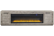 Naydell Gray 92" TV Stand with Electric Fireplace - DMV FurnitureTV Stand