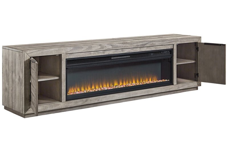 Naydell Gray 92" TV Stand with Electric Fireplace - DMV FurnitureTV Stand
